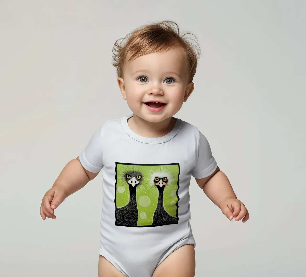 Struzzo verde 1 body neonato maniche corte da Minimal Animal Art