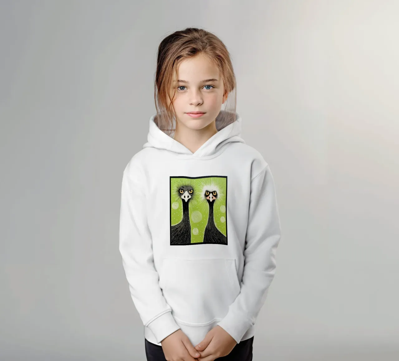 Struzzo verde 1 felpa bambino con cappuccio da Minimal Animal Art