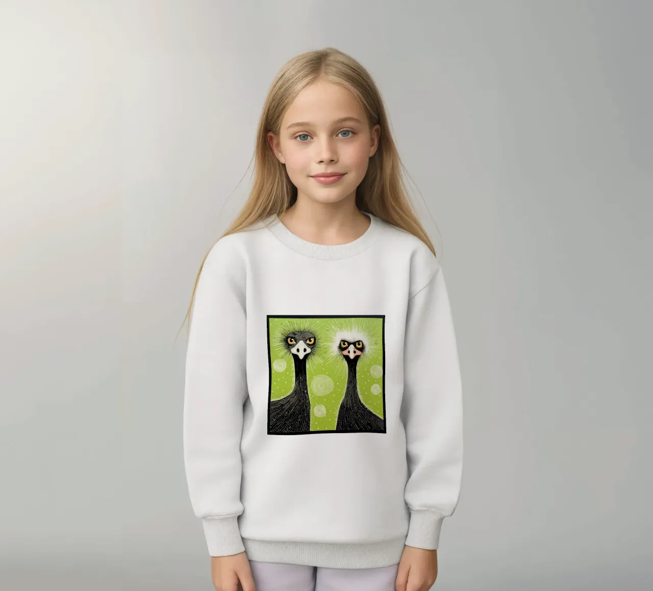 Struzzo verde 1 felpa bambino da Minimal Animal Art
