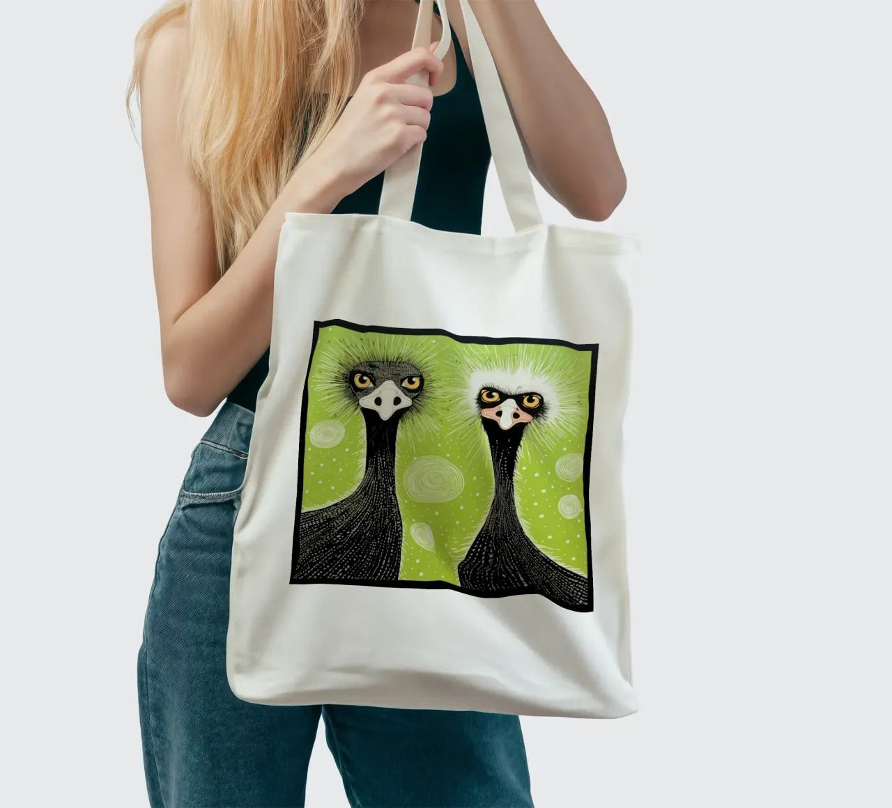 Struzzo verde 1 borsa in juta da Minimal Animal Art