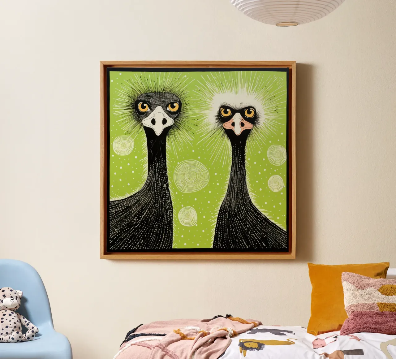 Struzzo verde 1 tela con Cornice a cassetta da Minimal Animal Art
