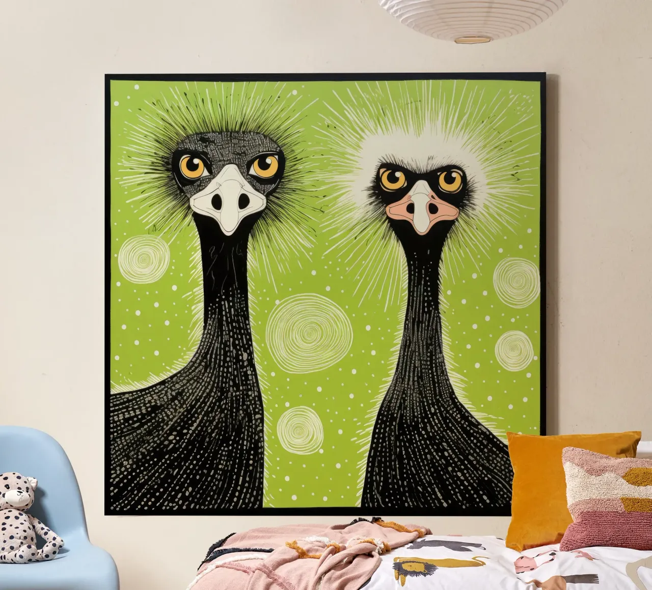 Struzzo verde 1 tela con Cornice a cassetta da Minimal Animal Art