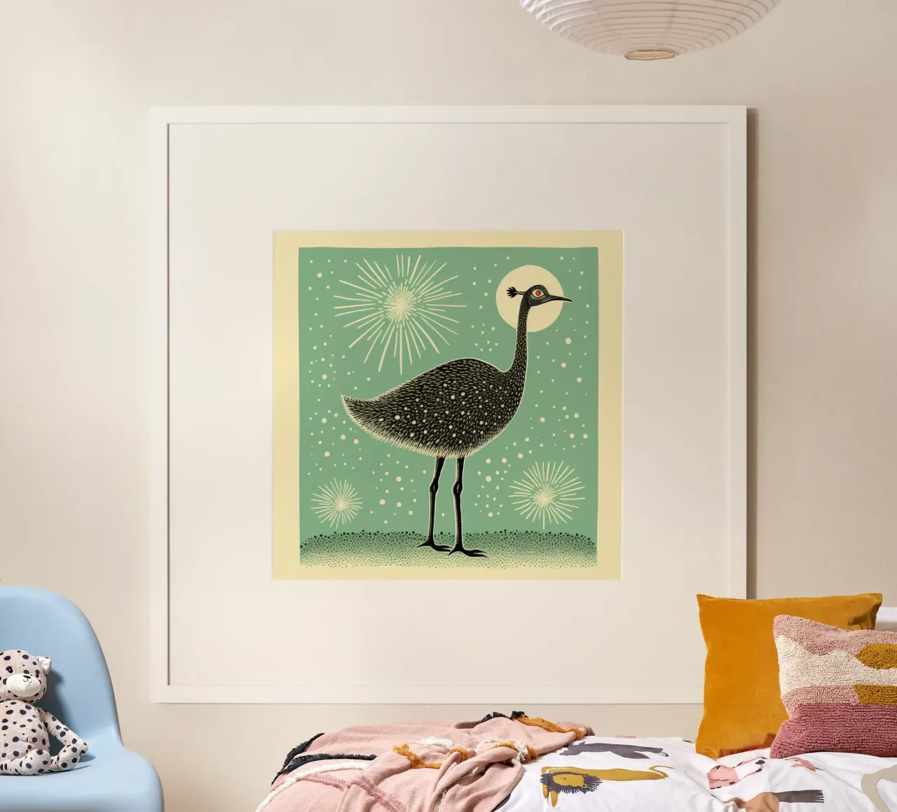 Green Ostrich poster with plastic frame by Minimal Animal Art