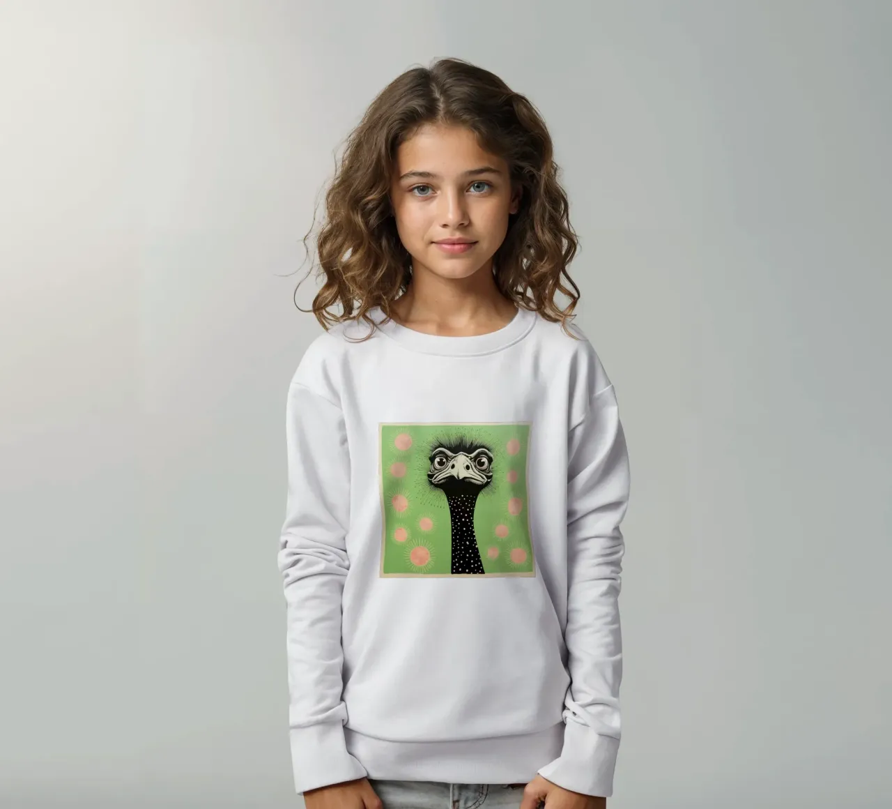 Struzzo verde 4 felpa bambino da Minimal Animal Art
