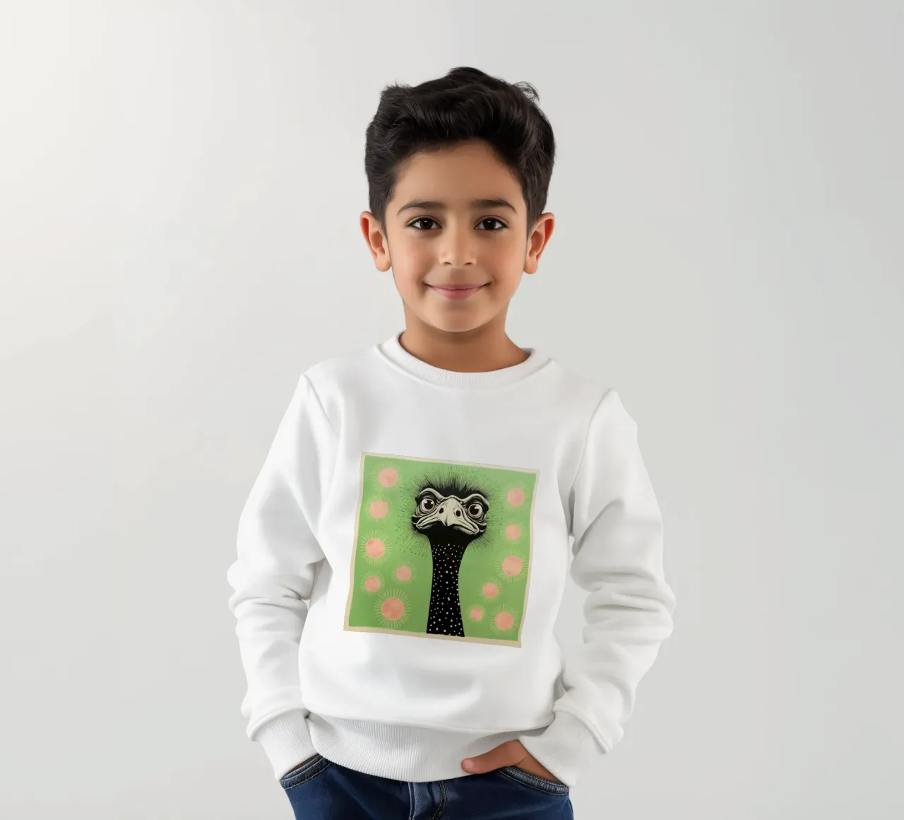 Struzzo verde 4 felpa bambino da Minimal Animal Art