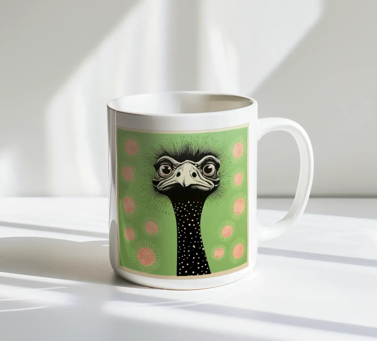 Struzzo verde 4 tazza in ceramica da Minimal Animal Art
