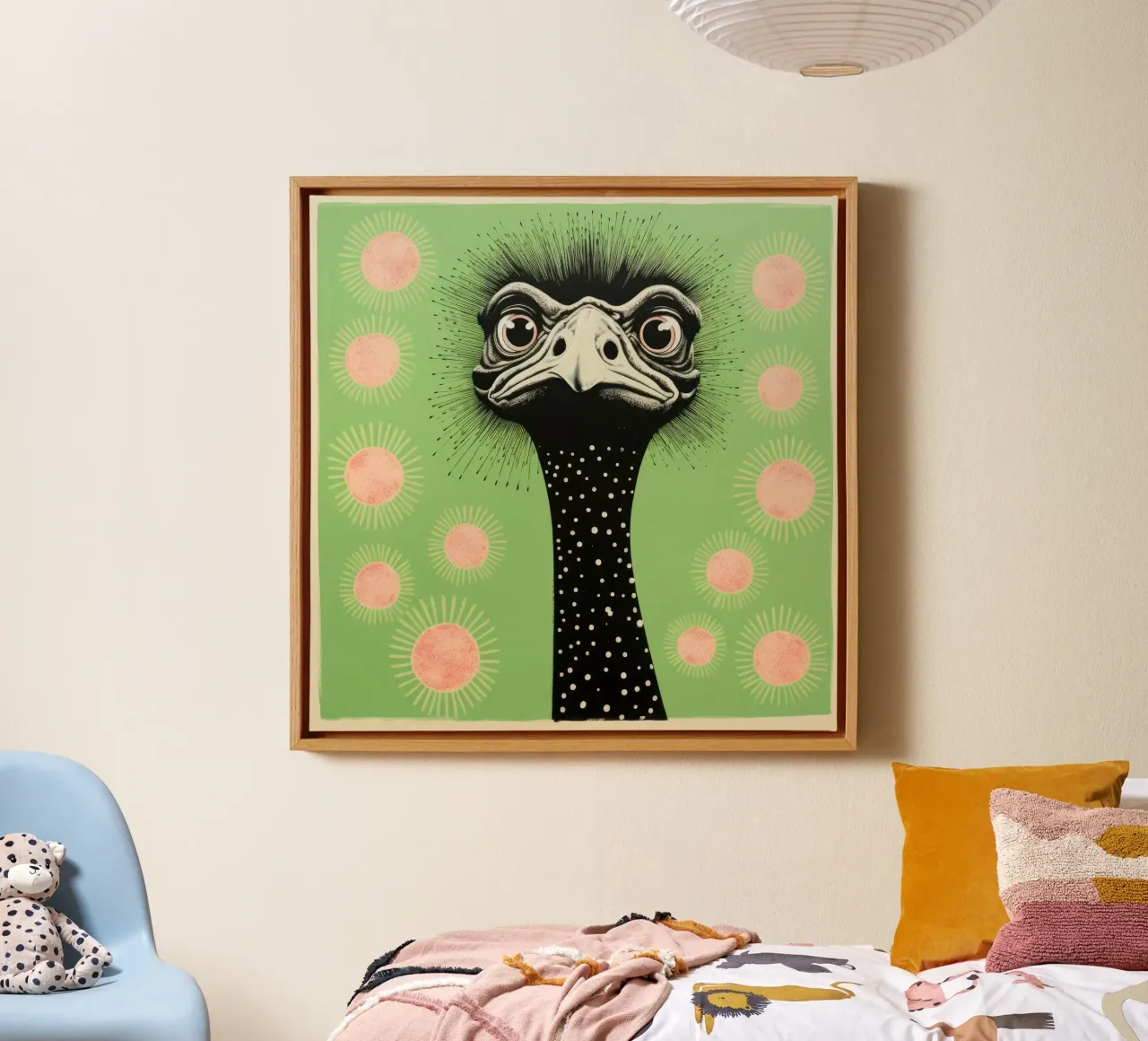 Groene struisvogel 4 canvas met Baklijst van Minimal Animal Art