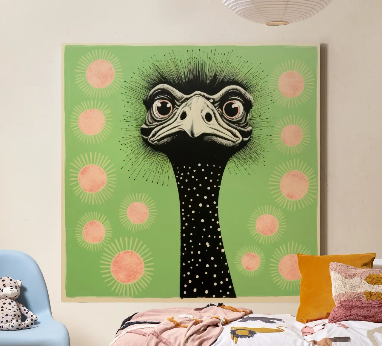 Groene struisvogel 4 canvas met Baklijst van Minimal Animal Art