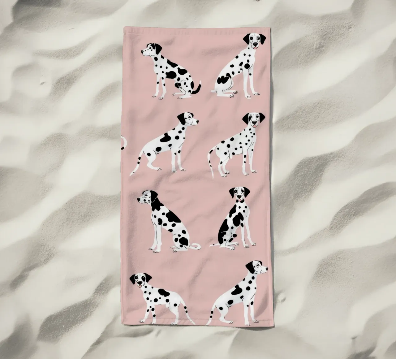 Simpatica stampa dalmata rosa per la cameretta o la stanza dei giochi dei bambini telo mare da Little Lola