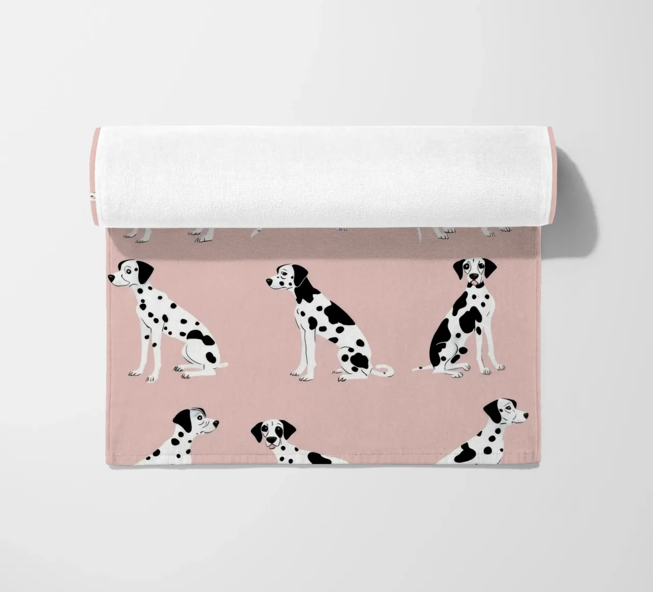Simpatica stampa dalmata rosa per la cameretta o la stanza dei giochi dei bambini telo mare da Little Lola