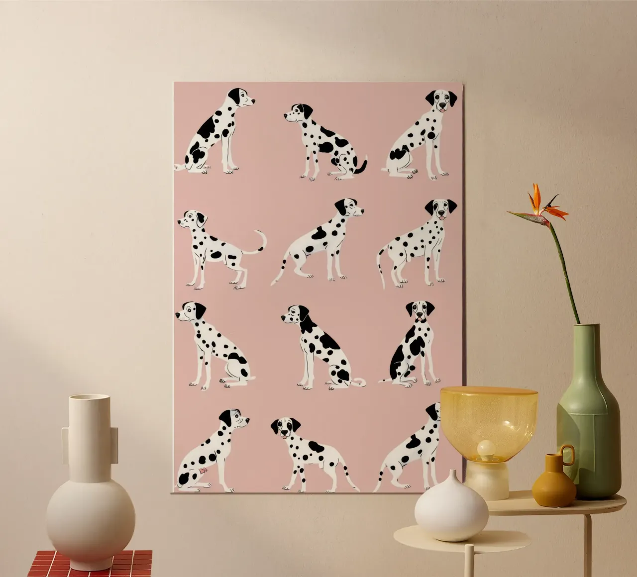 Simpatica stampa dalmata rosa per la cameretta o la stanza dei giochi dei bambini alluminio dibond da Little Lola