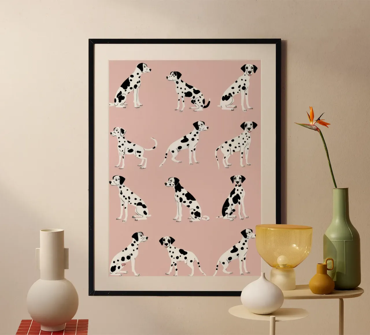 Simpatica stampa dalmata rosa per la cameretta o la stanza dei giochi dei bambini carta hahnemühle da Little Lola
