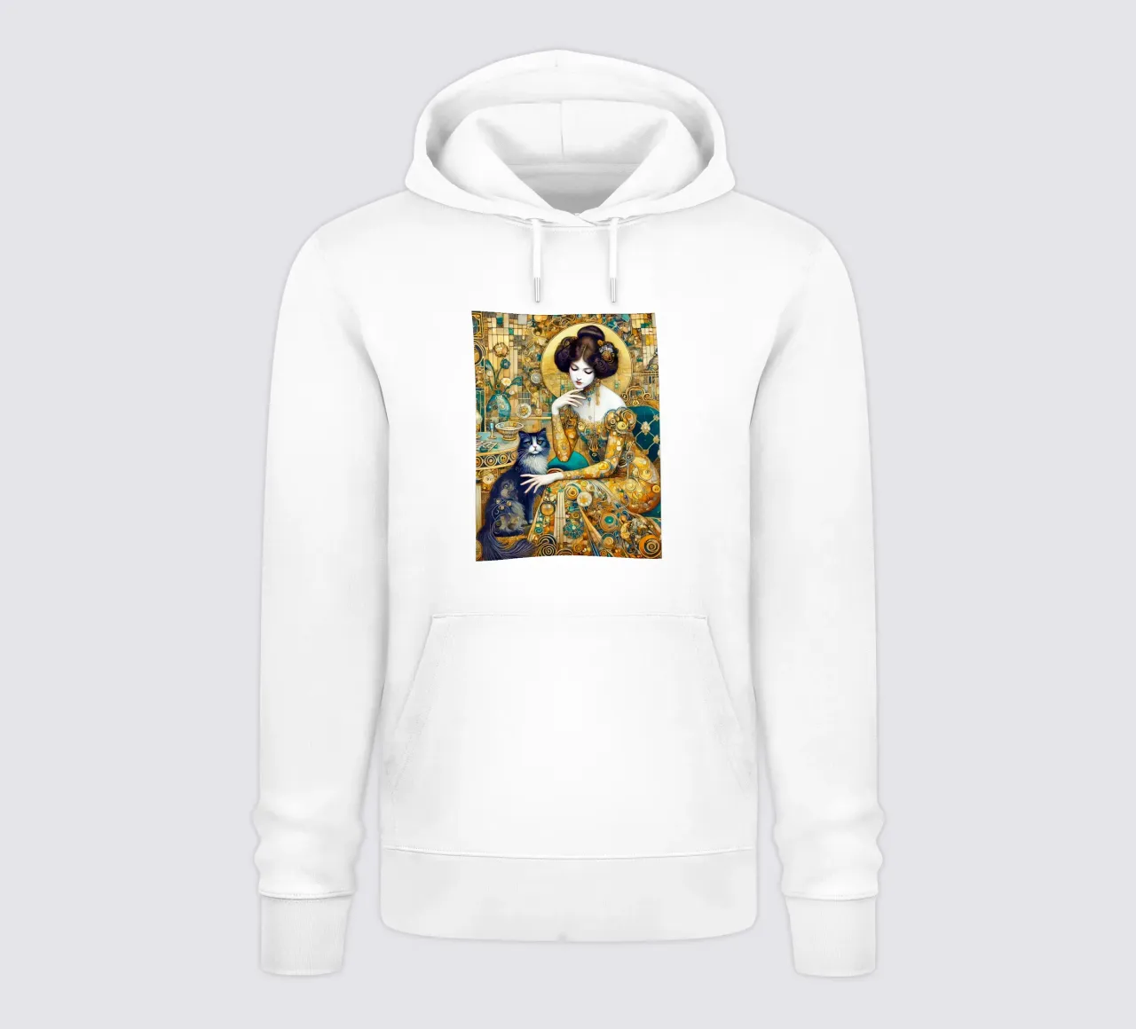 Signora con gatto felpa con cappuccio da Art-Nouveau-Dsg