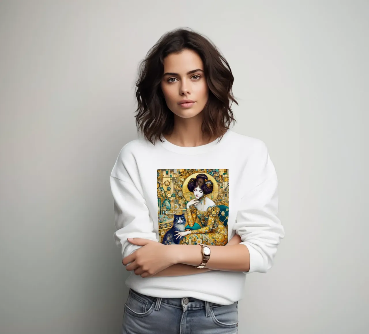 Lady with cat sweatshirt by Art-Nouveau-Dsg