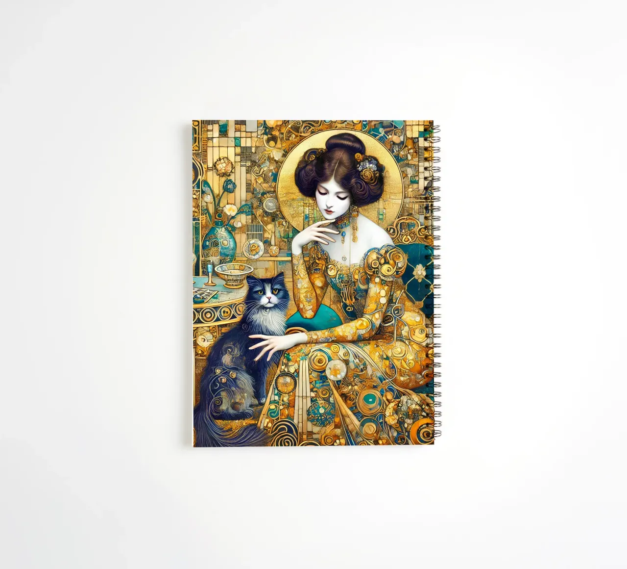 Lady with cat spiral notebook by Art-Nouveau-Dsg