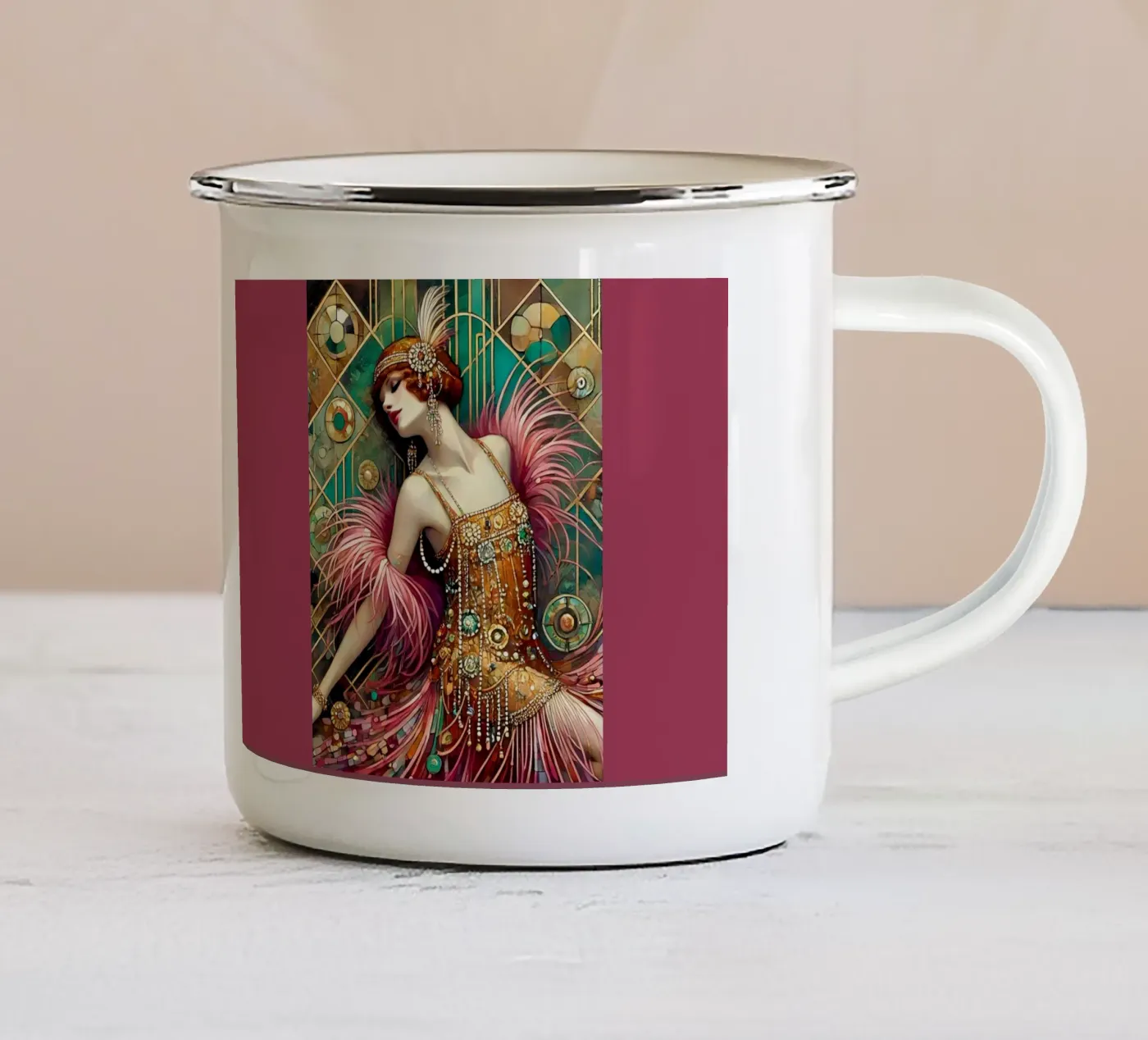 Flapper Dancer enamel mug by Art-Nouveau-Dsg