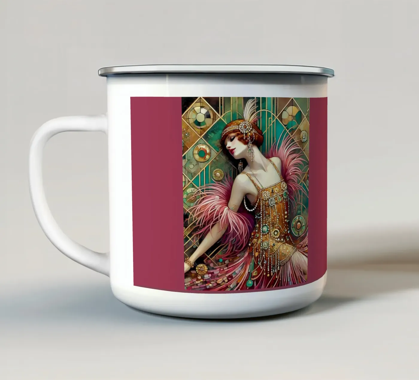 Flapper Dancer enamel mug by Art-Nouveau-Dsg