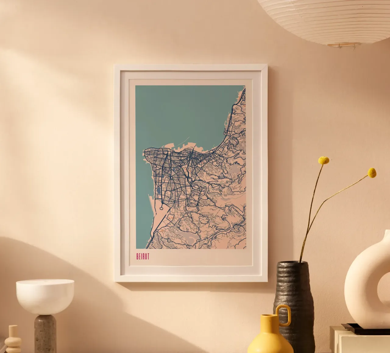 Poster della città di Beirut poster con telaio in legno da MOOODZART