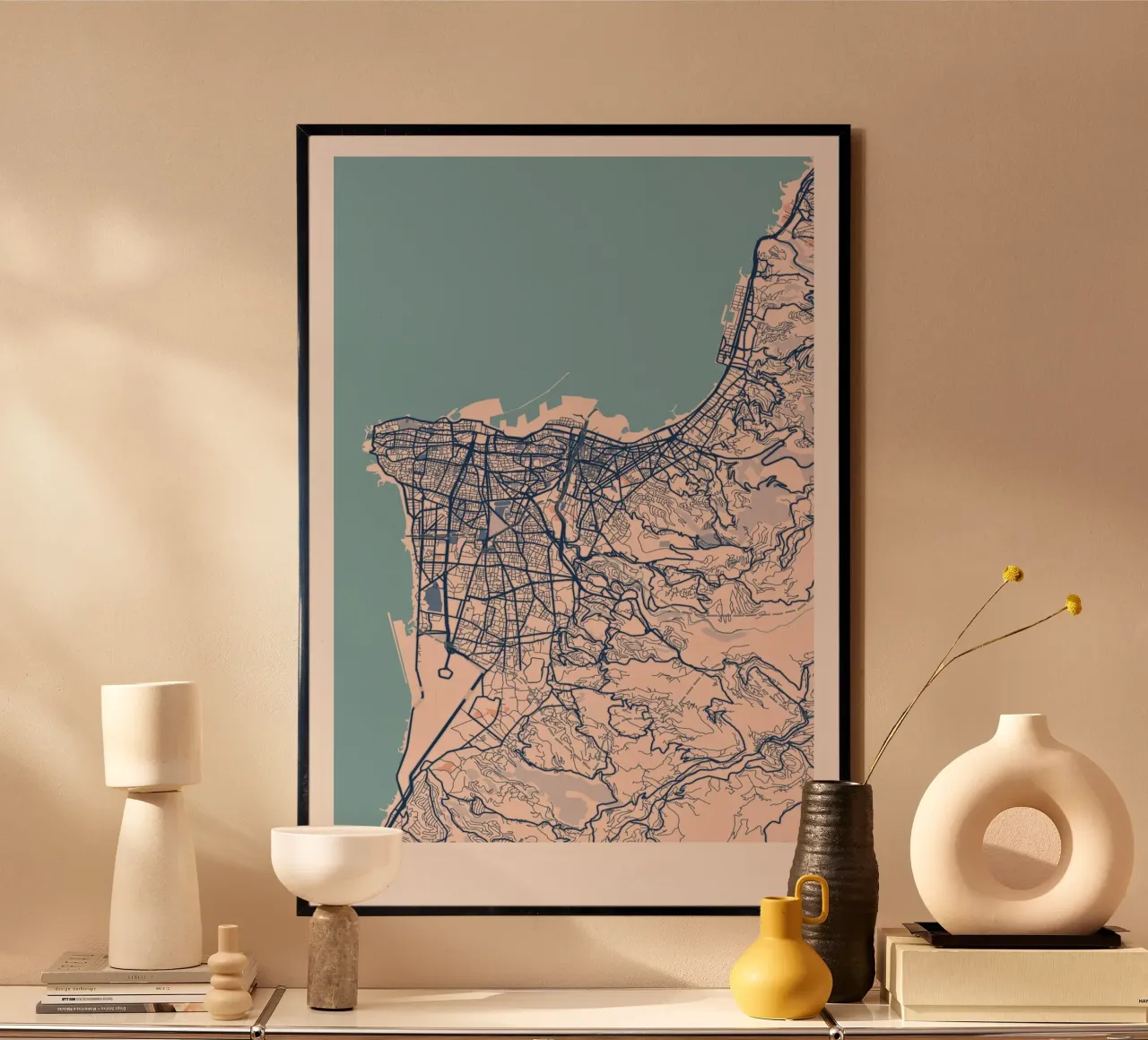Poster della città di Beirut poster con telaio in legno da MOOODZART