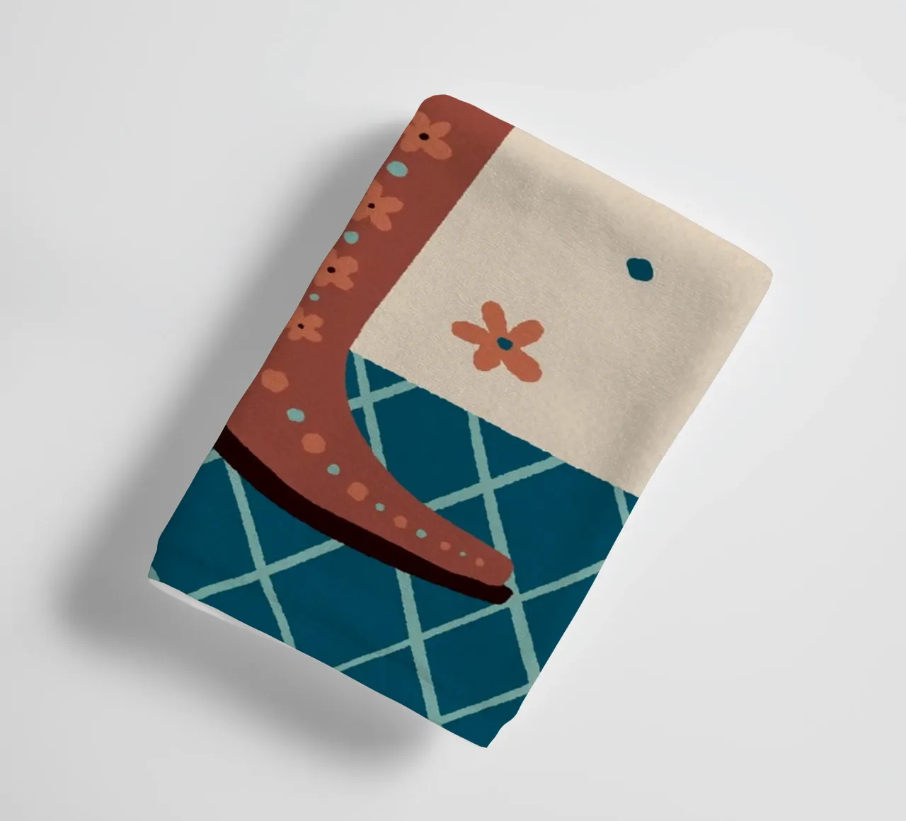 Cowboy boot with flowers - mocha and teal towel by Wackapacka