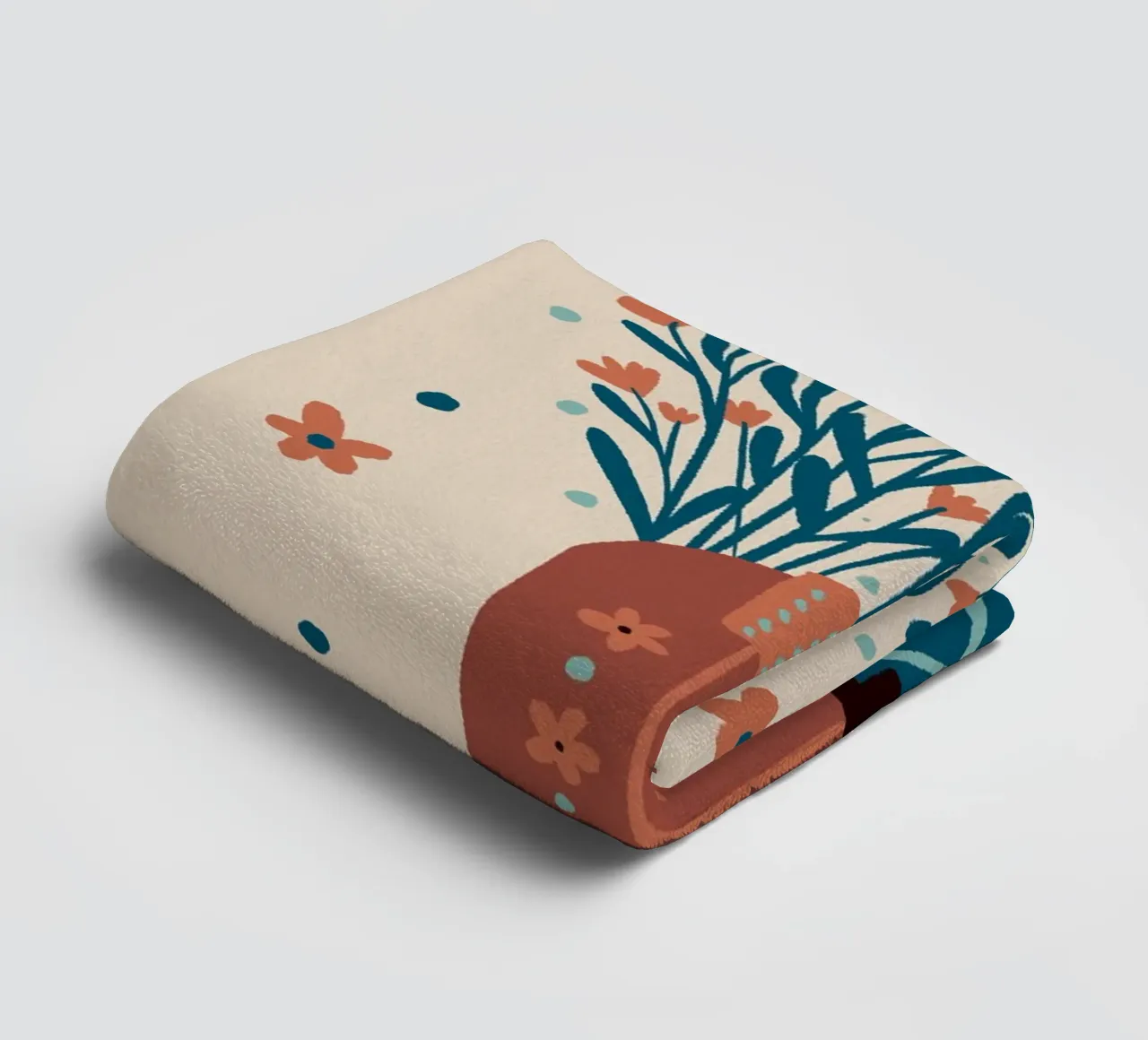 Cowboy boot with flowers - mocha and teal towel by Wackapacka