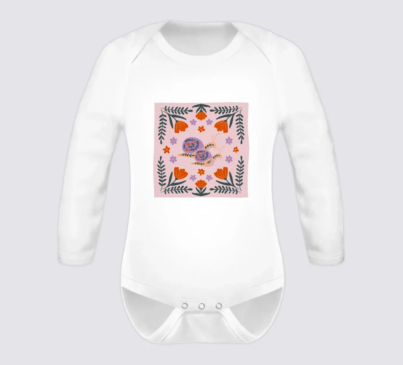 Lumache e fiori - viola e arancione body neonato maniche lunghe da Wackapacka