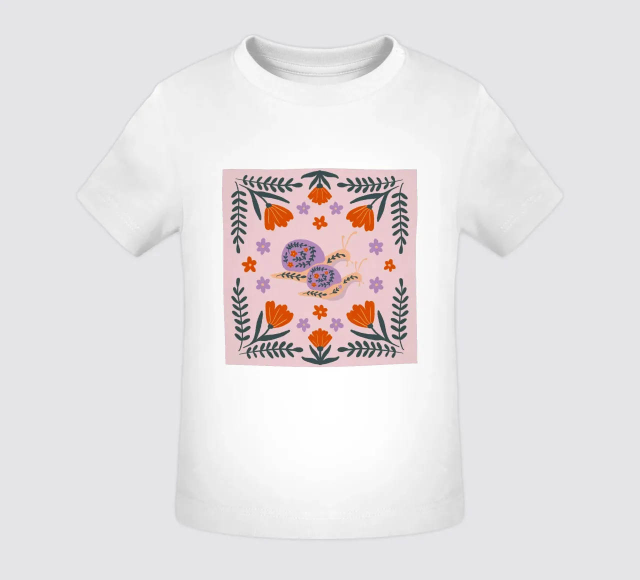 Lumache e fiori - viola e arancione maglietta neonato da Wackapacka
