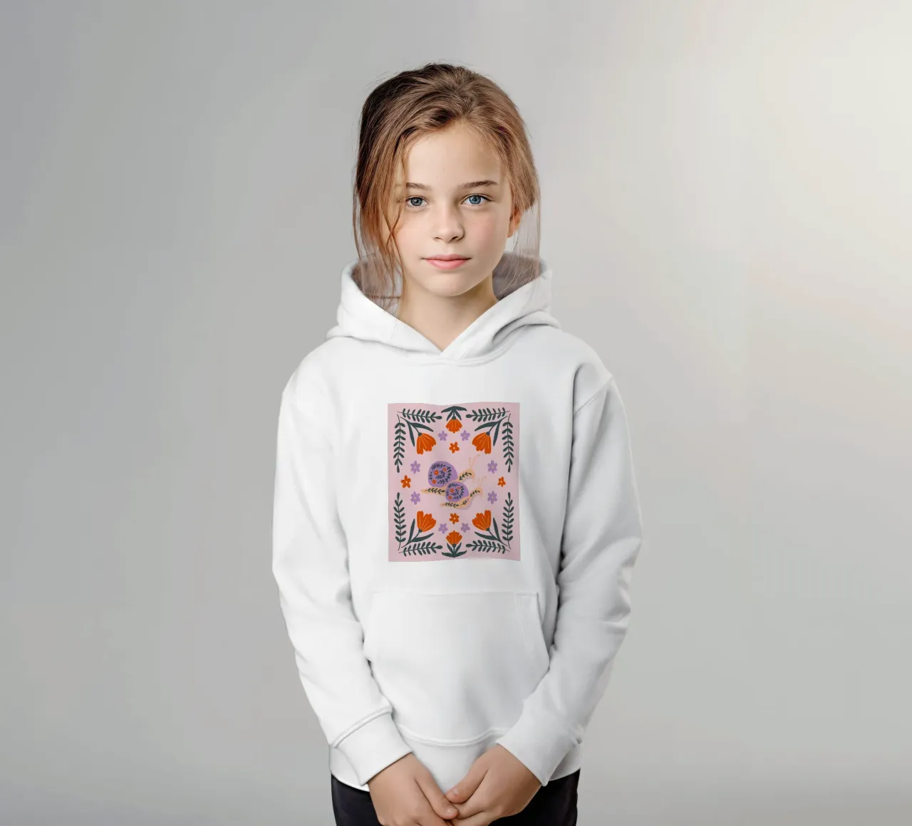 Lumache e fiori - viola e arancione felpa bambino con cappuccio da Wackapacka