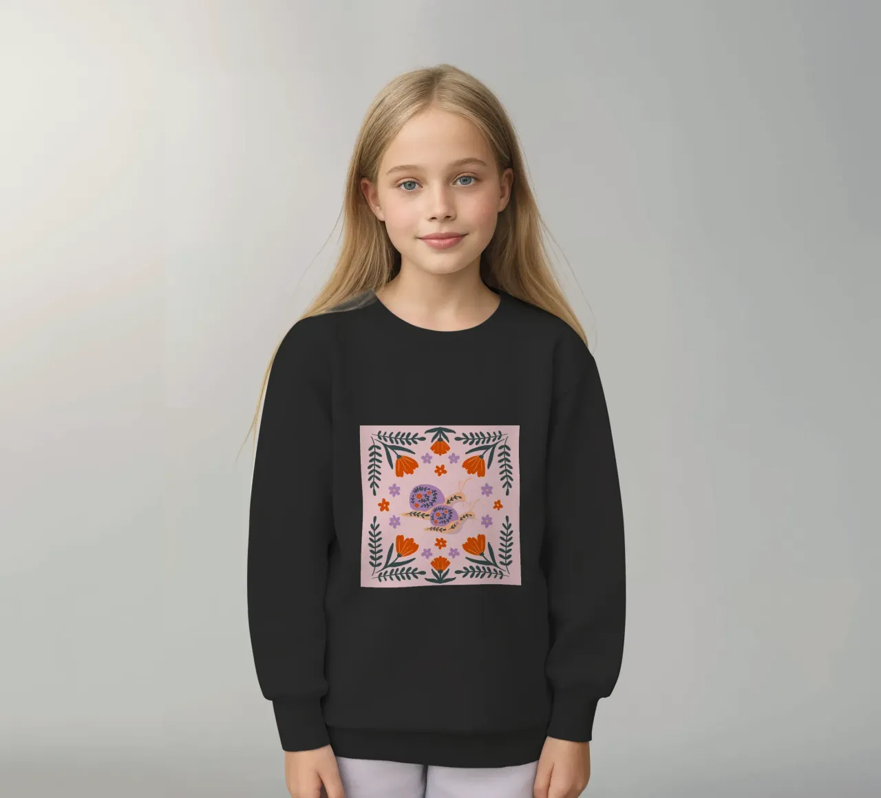 Lumache e fiori - viola e arancione felpa bambino da Wackapacka