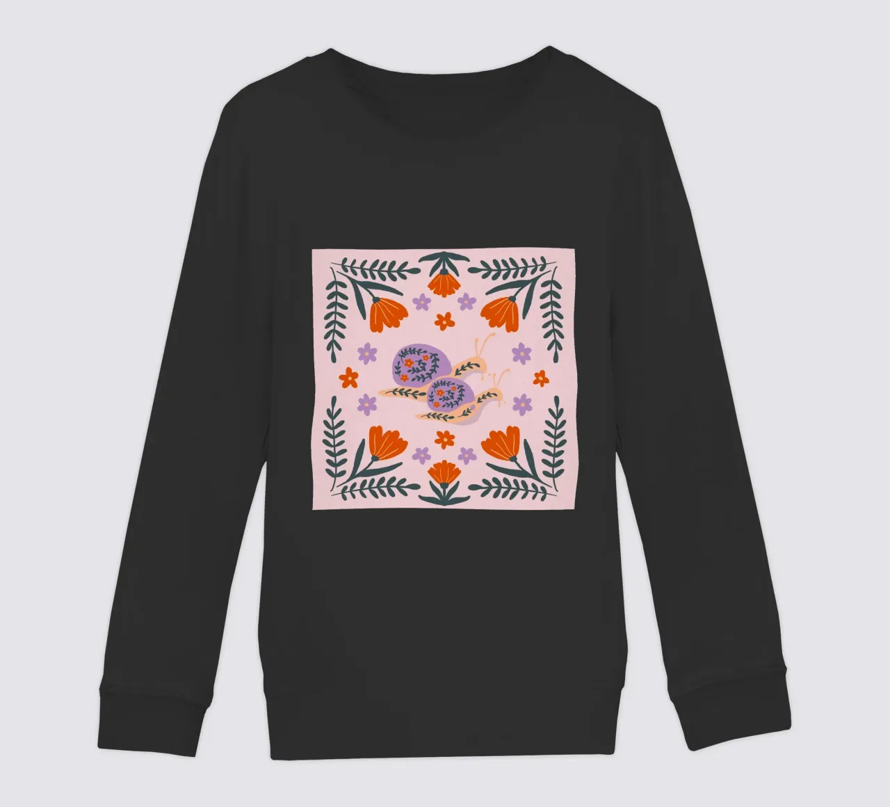 Lumache e fiori - viola e arancione felpa bambino da Wackapacka