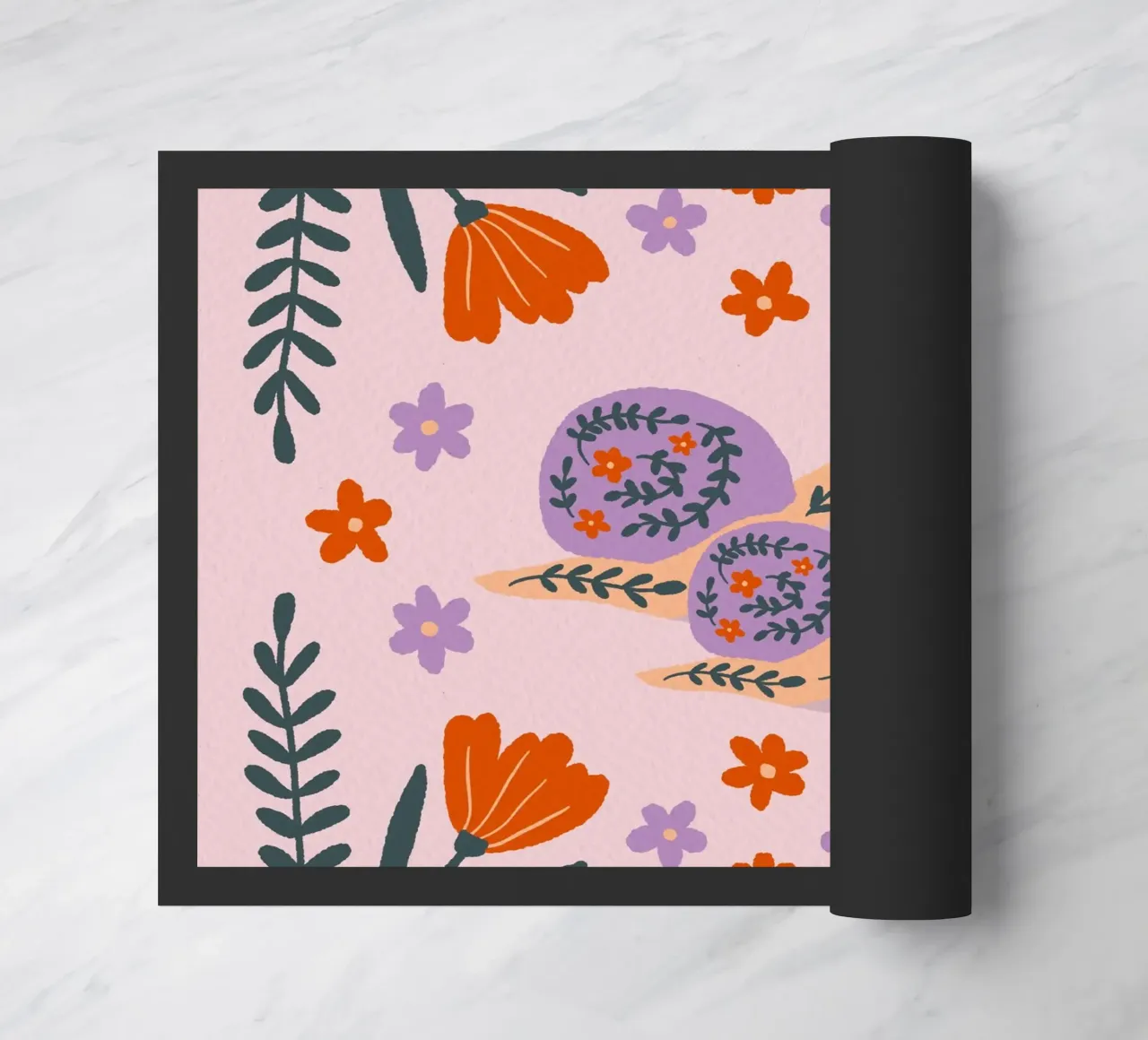 Lumache e fiori - viola e arancione zerbino da Wackapacka