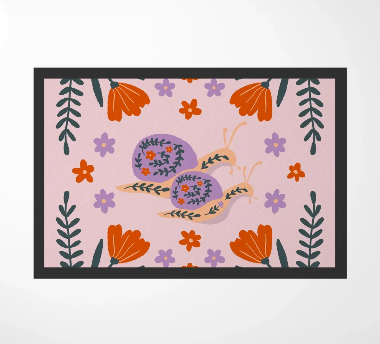 Lumache e fiori - viola e arancione zerbino da Wackapacka