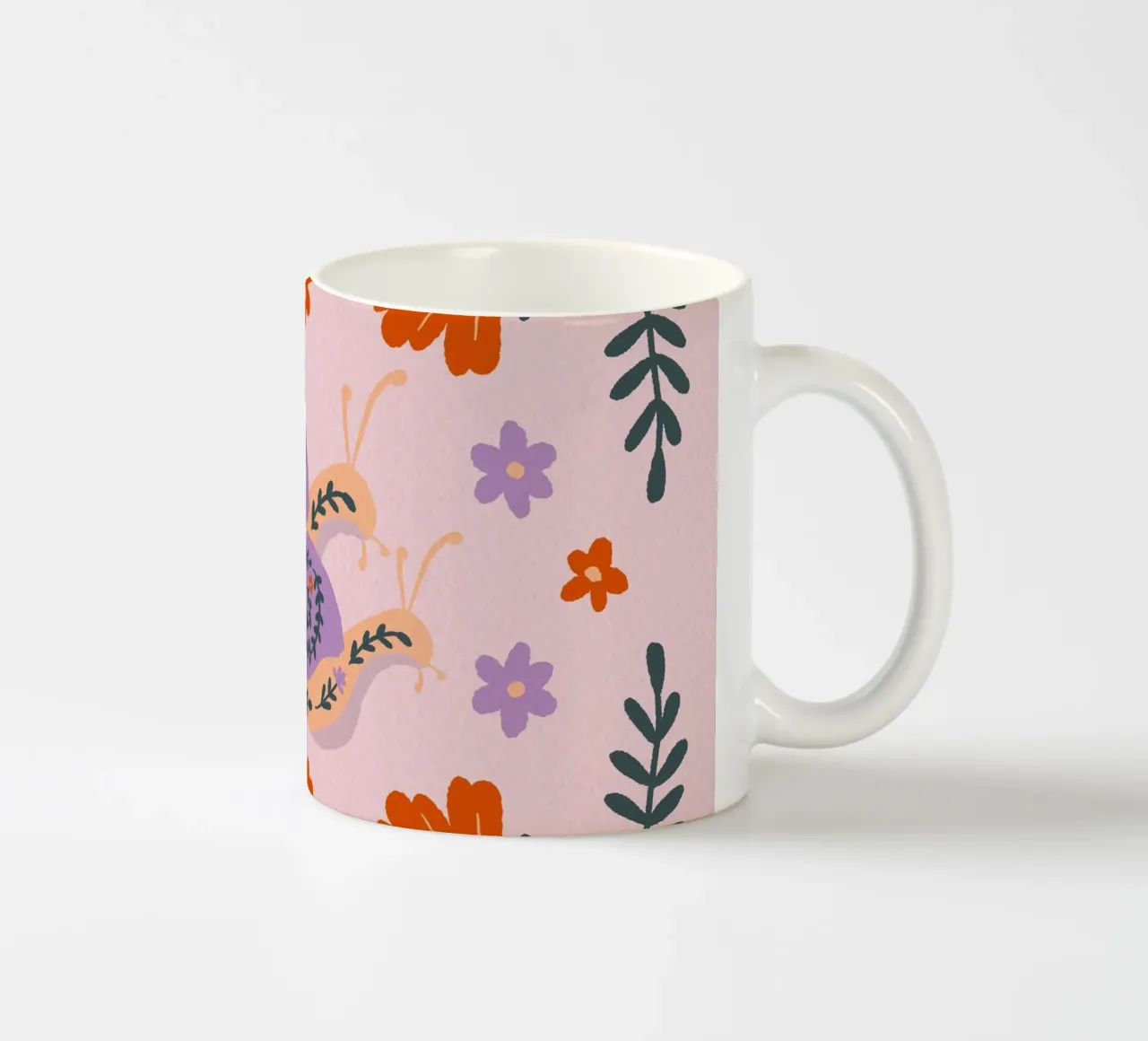 Lumache e fiori - viola e arancione tazza in ceramica da Wackapacka