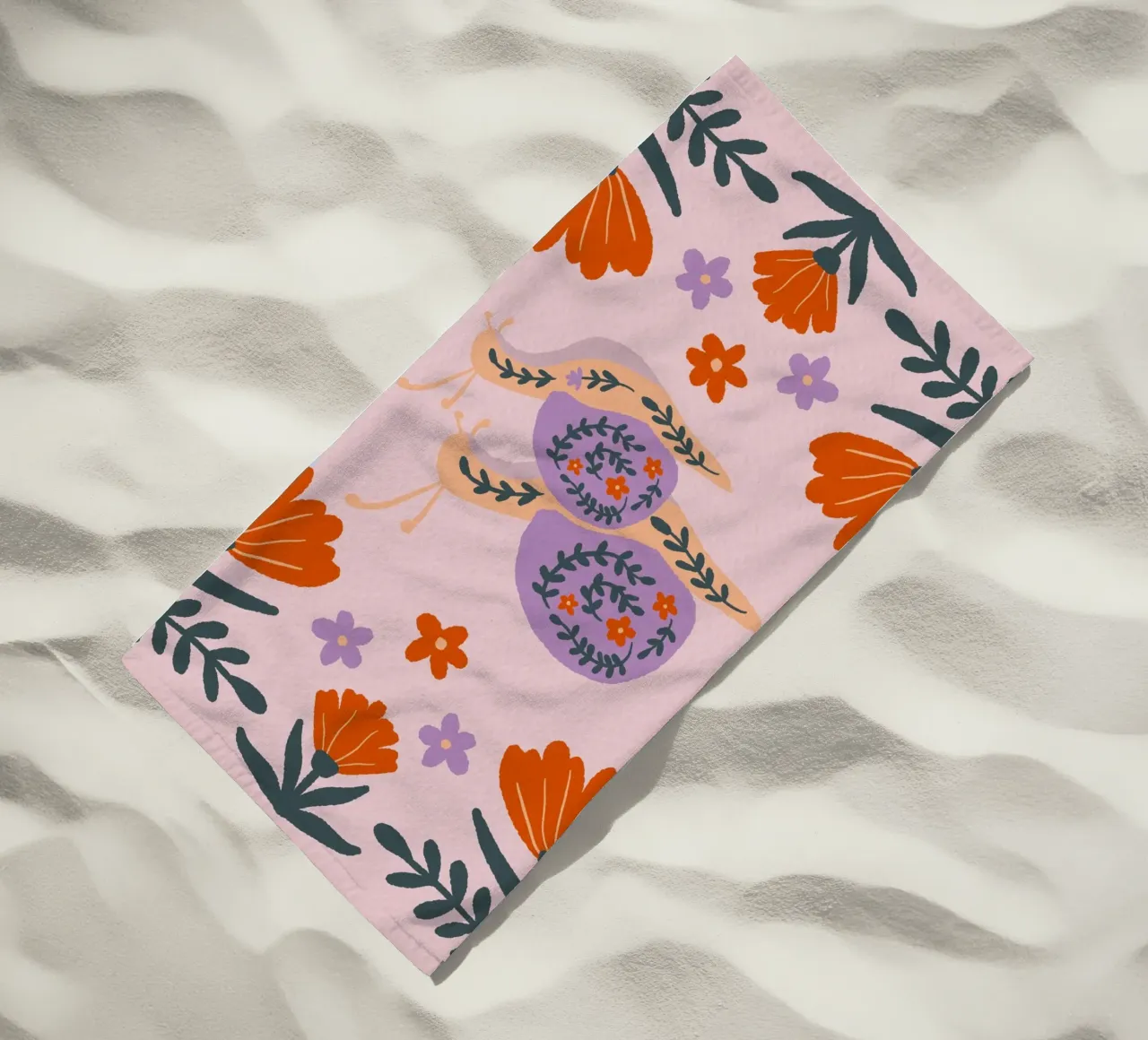 Lumache e fiori - viola e arancione telo mare da Wackapacka