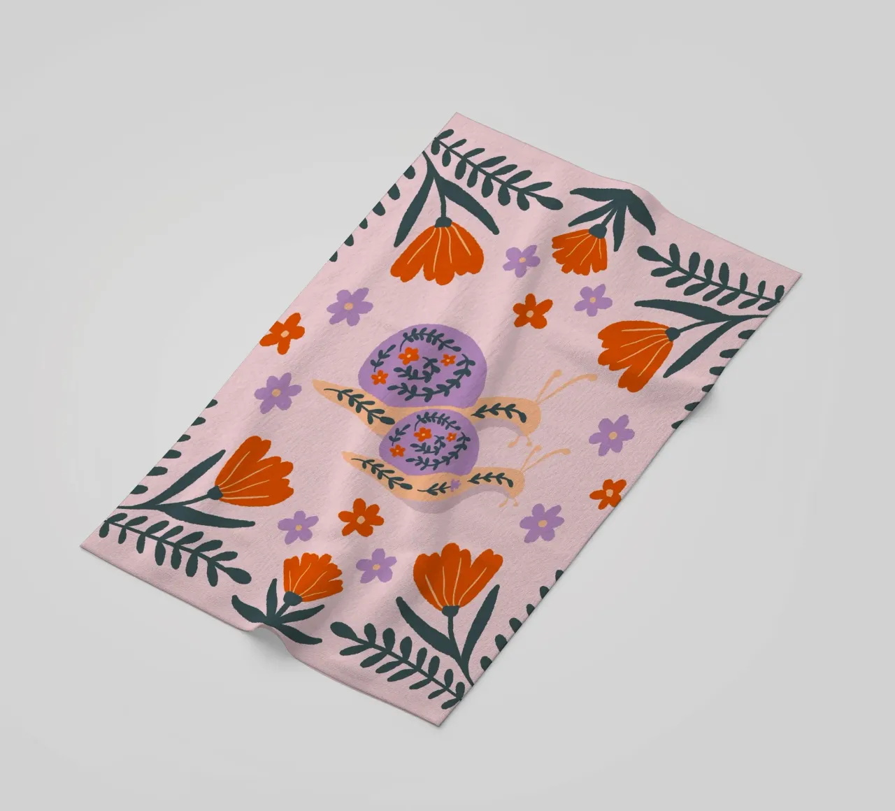 Lumache e fiori - viola e arancione telo mare da Wackapacka