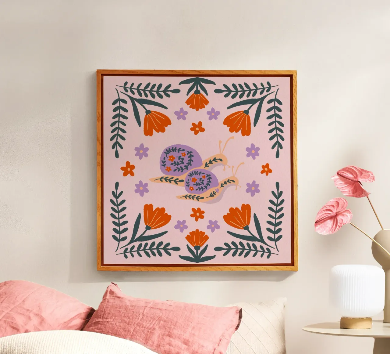 Lumache e fiori - viola e arancione plexiglass da Wackapacka