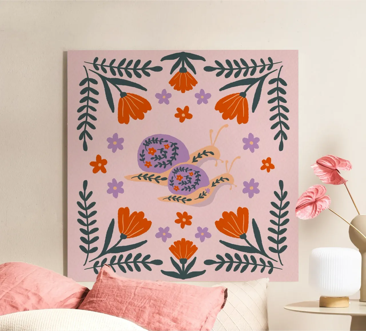 Lumache e fiori - viola e arancione plexiglass da Wackapacka