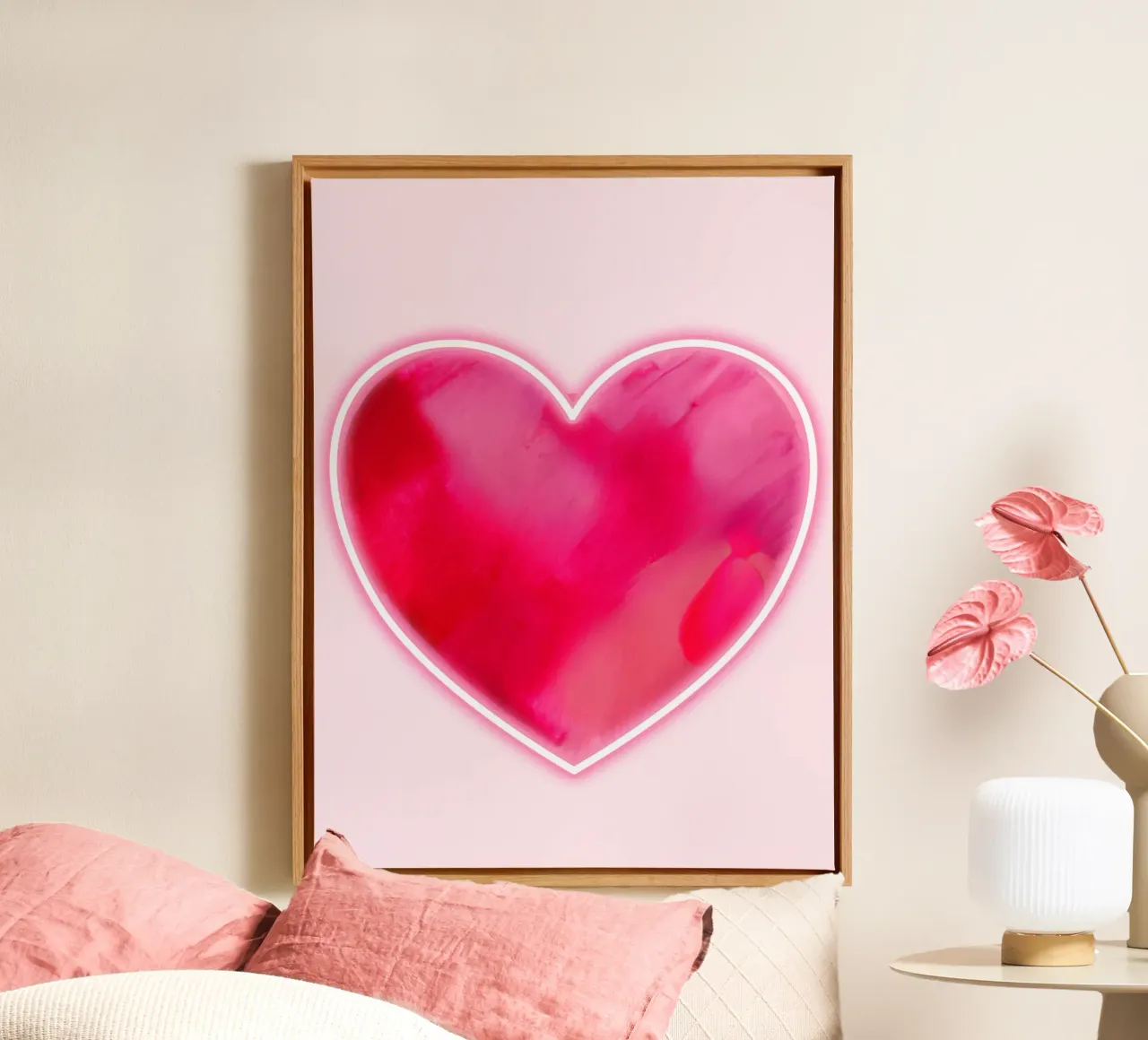 MultiPink Painted Heart with Neon Border canvas by FABOArt