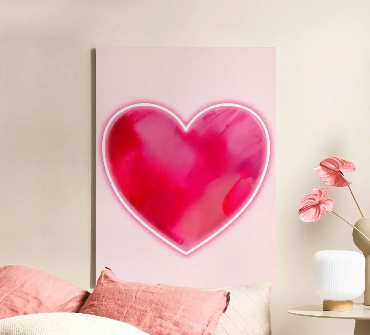 MultiPink Painted Heart with Neon Border canvas by FABOArt