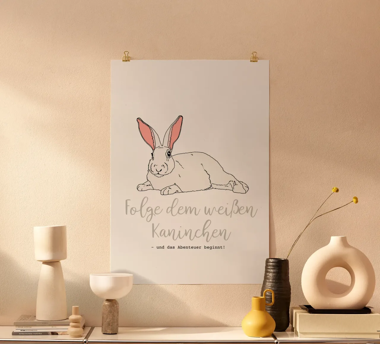 Lepre bianca poster con telaio in plastica da Face & Content