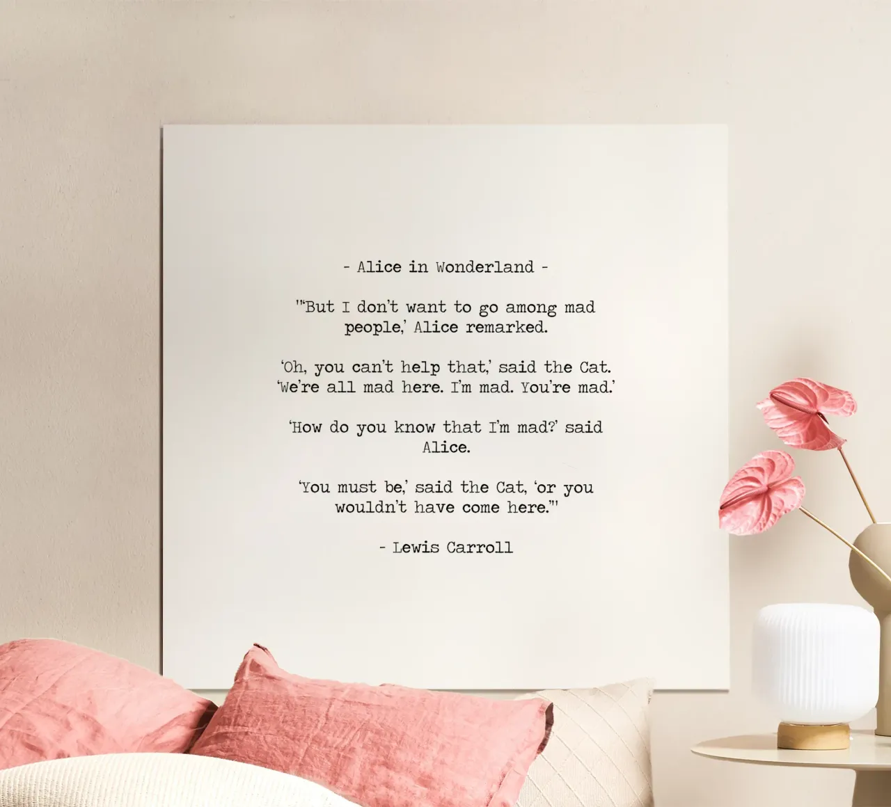 Siamo tutti matti qui", citazione di Alice nel Paese delle Meraviglie di Lewis Carroll. poster con telaio in plastica da Summer Soul Co. - Quotes