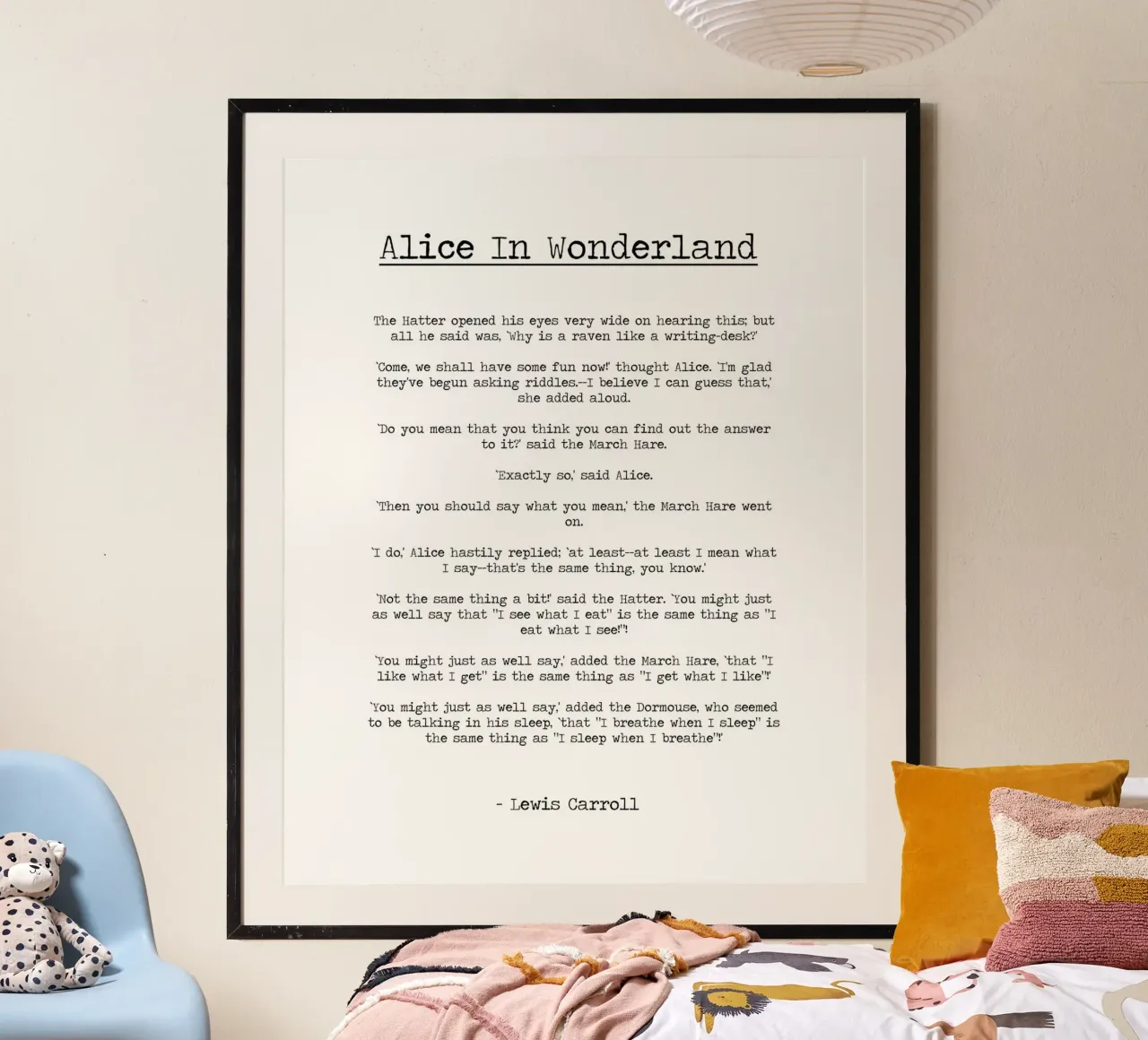 "Dovresti dire quello che pensi" Citazione di Alice nel Paese delle Meraviglie poster con telaio in legno da Summer Soul Co. - Quotes