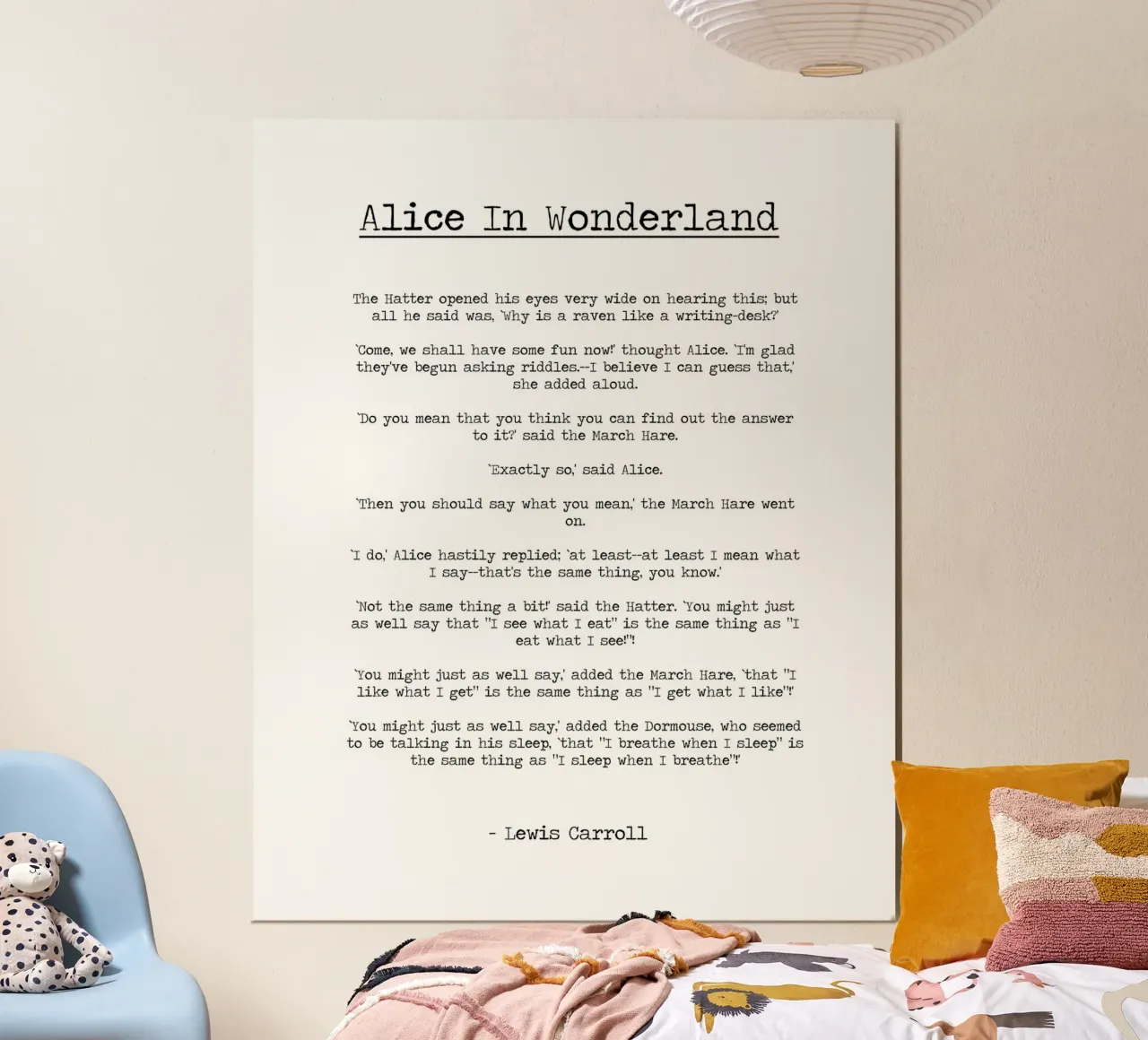 "Dovresti dire quello che pensi" Citazione di Alice nel Paese delle Meraviglie poster con telaio in legno da Summer Soul Co. - Quotes