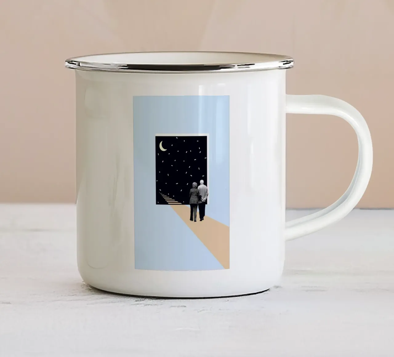 E is for End of the Line mug en émail de Maarten Léon