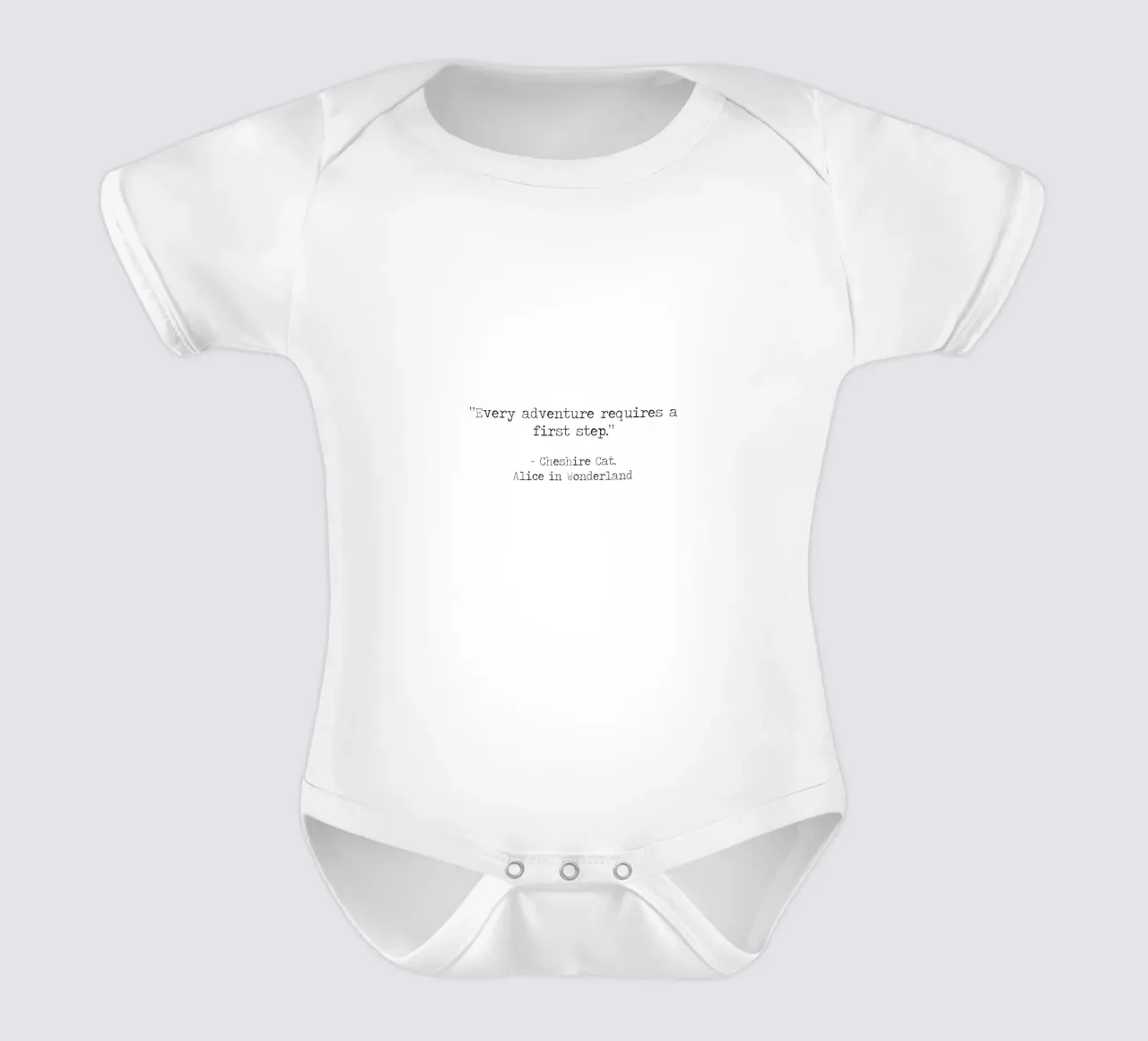 Every Adventure Requires a First Step - Alice in Wonderland short-sleeve baby romper by Summer Soul Co. - Quotes