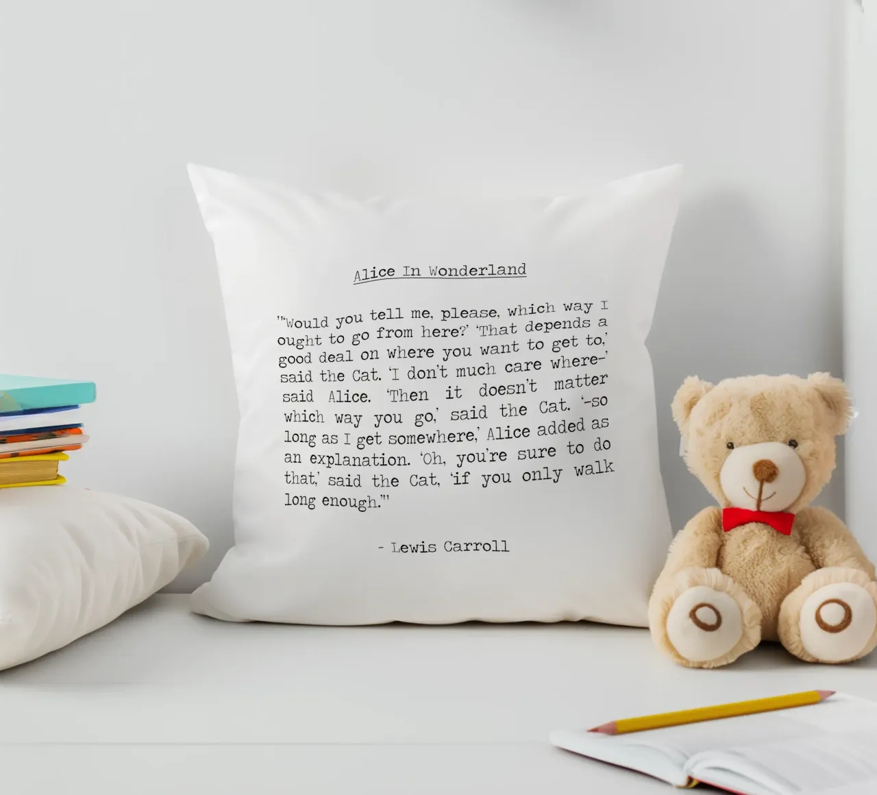 It doesn't matter which way you go Cheshire Cat Alice quote decorative cushion by Summer Soul Co. - Quotes