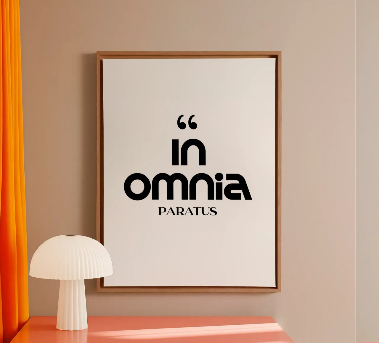 In Omnia Paratus Modern Minimalist Typography canvas with Floater frame by YV TYPOGRAPHY