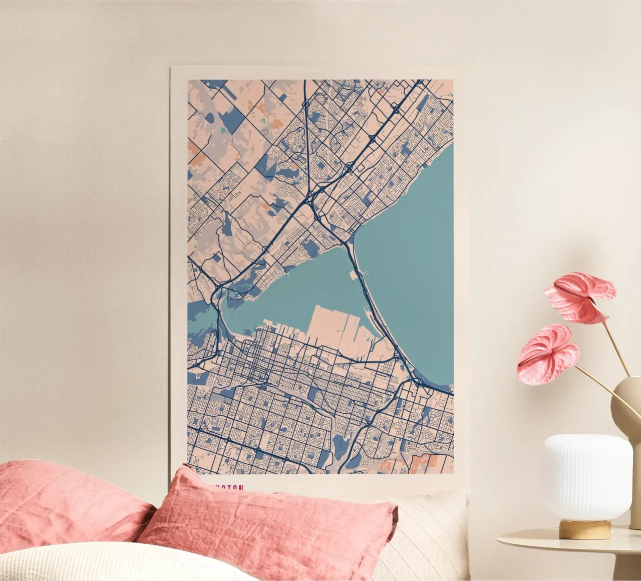 Burlington - Città sul lago poster con telaio in legno da MOOODZART
