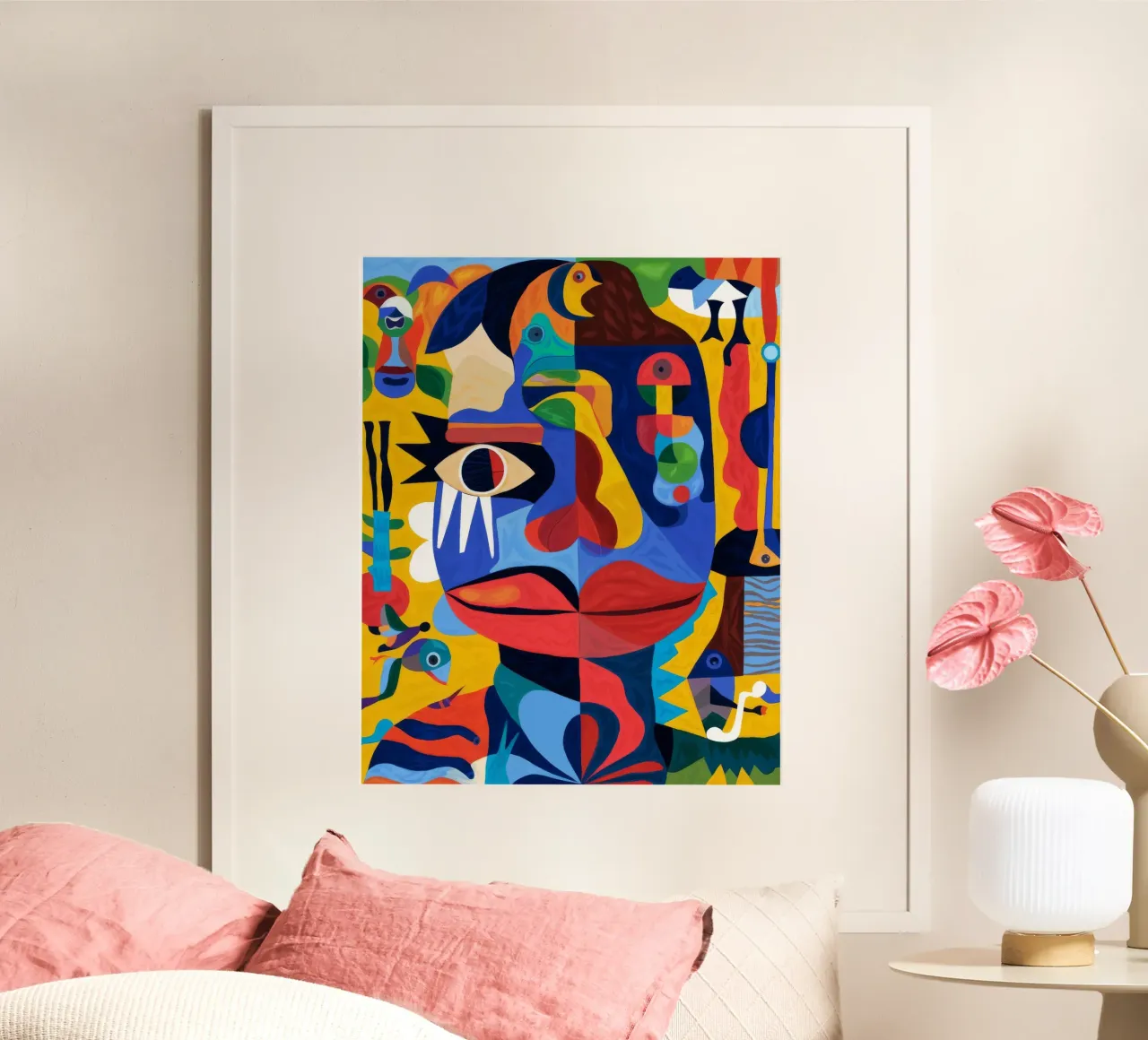 Volti frammentati poster con telaio in legno da Monarco Virtuoso