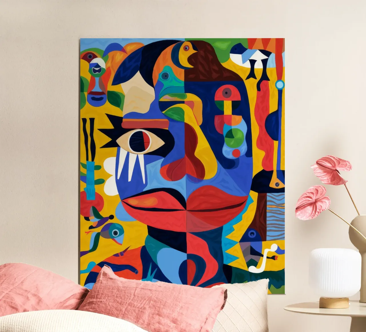 Volti frammentati poster con telaio in legno da Monarco Virtuoso